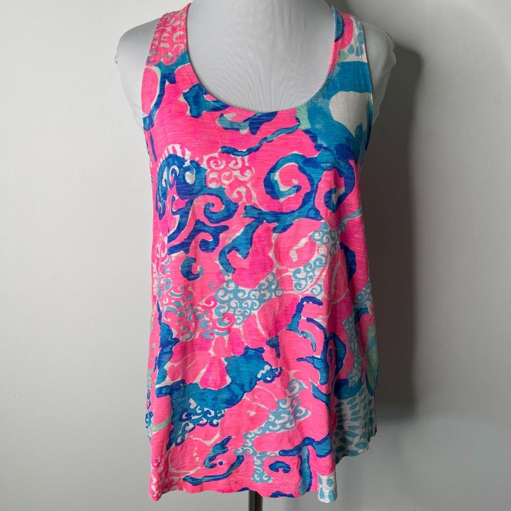 Lilly Pulitzer #24299 Women's Pink Blue Cordelia 100% Cotton Tank Top Size XS